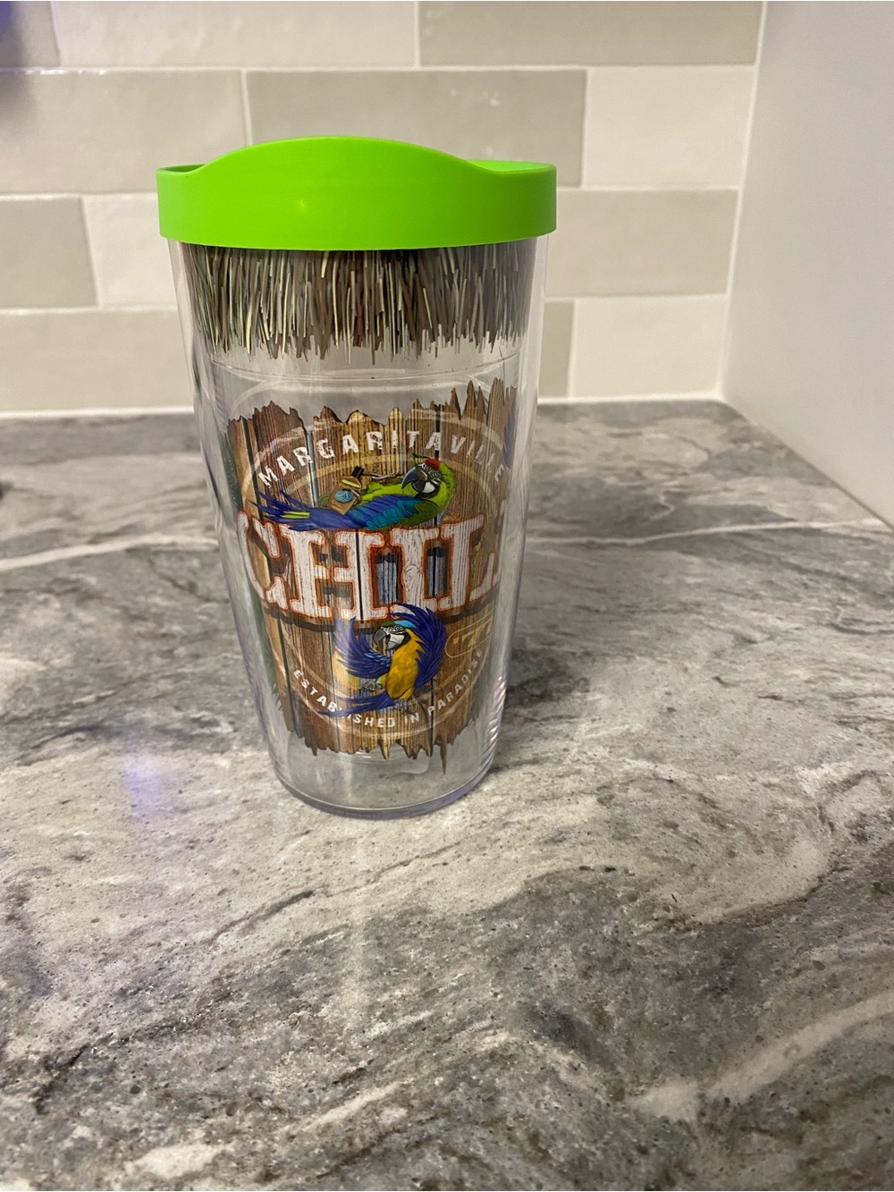 Margaritaville 16 oz. Clear Parrot Tumbler with Bright Green Lid